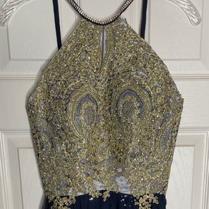 EUC! Navy Blue / Gold Embellished Tulle Party Dress Short Homecoming Prom